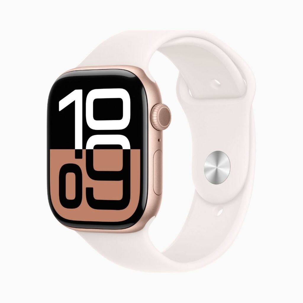 Apple Watch Series 10-46mm-gps-ouro-rosa-alumínio-blush-claro-pulseira-esportiva-m-l