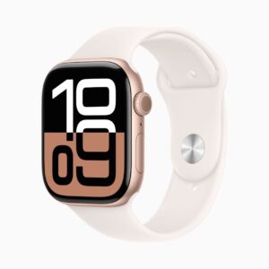 Apple Watch Series 10 GPS • Caixa cor de ouro rosa de alumínio – 46 mm • Pulseira esportiva blush-clara – M/G