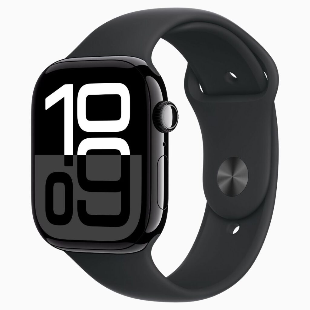 Apple Watch Series 10-46mm-gps-preto-brilhante-alumínio-black-pulseira-esportiva-m-l