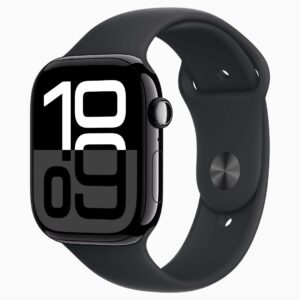 Apple Watch Series 10 GPS • Caixa preta brilhante de alumínio – 46 mm • Pulseira esportiva preta – M/G