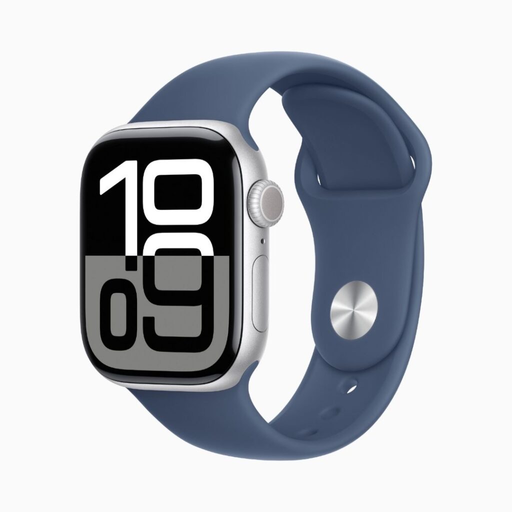 Apple Watch Series 10-Alumínio-Prateado-Denim-42 mm-Pulseira esportiva