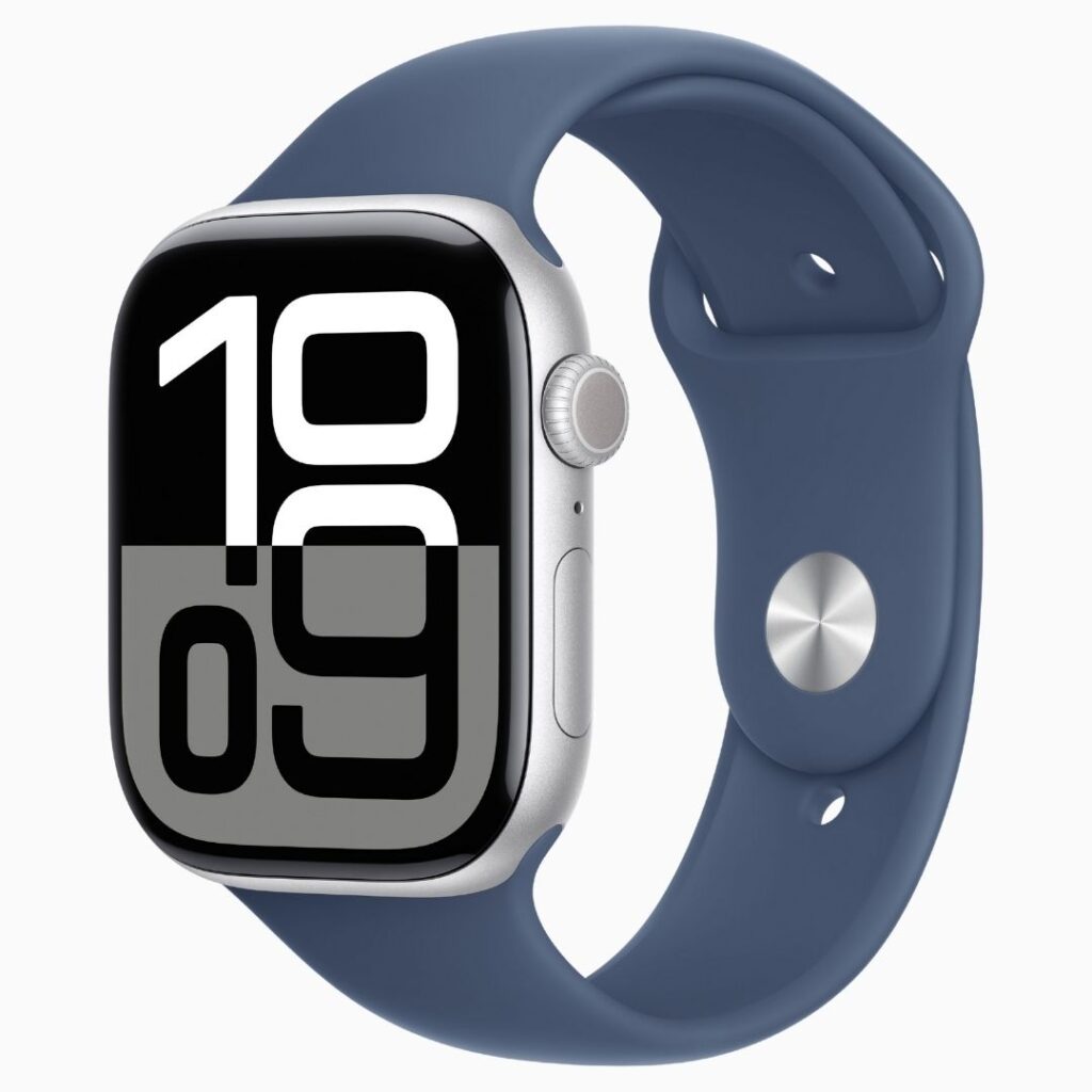 Apple Watch Series 10-Alumínio-Prateado-Denim-46 mm-Pulseira esportiva