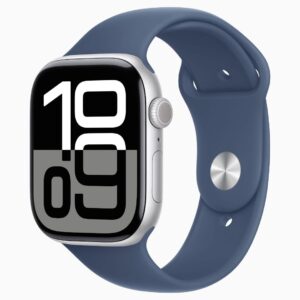 Apple Watch Series 10 GPS • Caixa prateada de alumínio – 46 mm • Pulseira esportiva denim – M/G