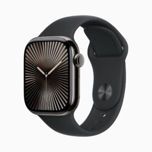 Apple Watch Series 10 GPS • Caixa ardósia de titânio – 42 mm • Pulseira esportiva preta – P/M