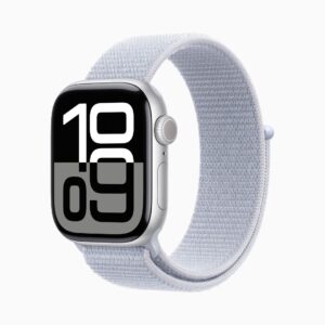 Apple Watch Series 10 GPS • Caixa prateada de alumínio – 42 mm • Pulseira loop esportiva nuvem azul