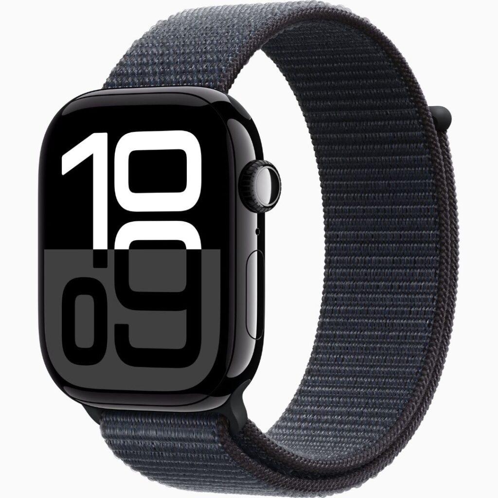 Apple Watch Series 10 GPS • Caixa preta brilhante de alumínio – 46 mm • Pulseira loop esportiva tinto