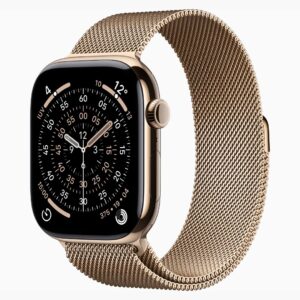 Apple Watch Series 11 Caixa de Titânio Dourada com Pulseira Estilo Milanês Dourada