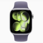 Apple Watch Series 11 GPS • Caixa prateada de alumínio – 46 mm • Pulseira esportiva roxo-névoa (2)