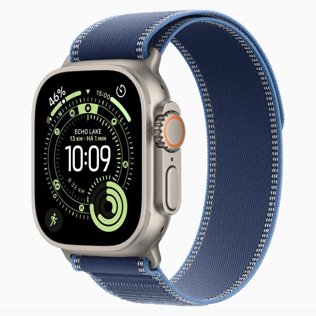 Apple Watch Ultra 3 GPS + Cellular • Caixa natural de titânio de 49 mm • Pulseira loop Trail azul_azul-brilhante