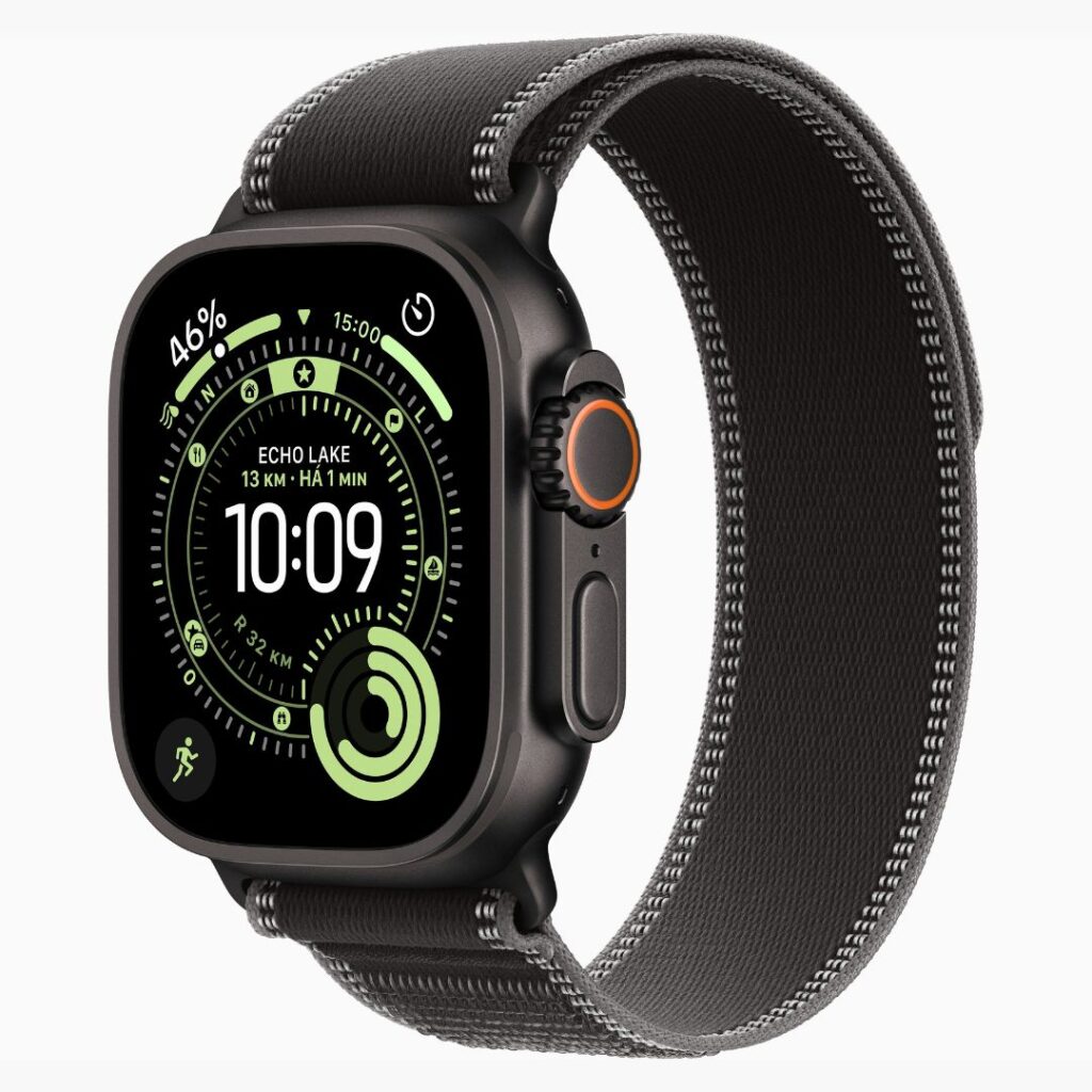 Apple Watch Ultra 3 GPS + Cellular • Caixa preta de titânio de 49 mm • Pulseira loop Trail preta_carvão